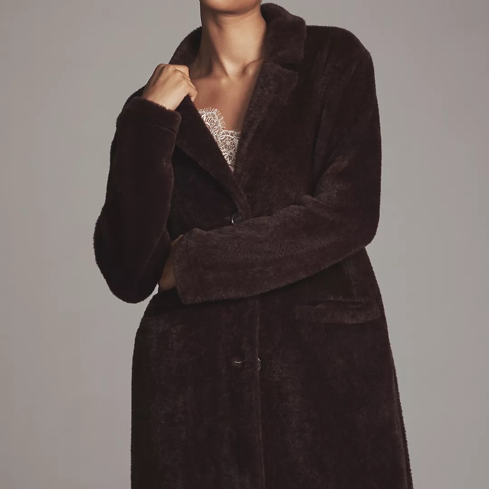 Anthropologie Fuzzy Knit Coat Dark Brown